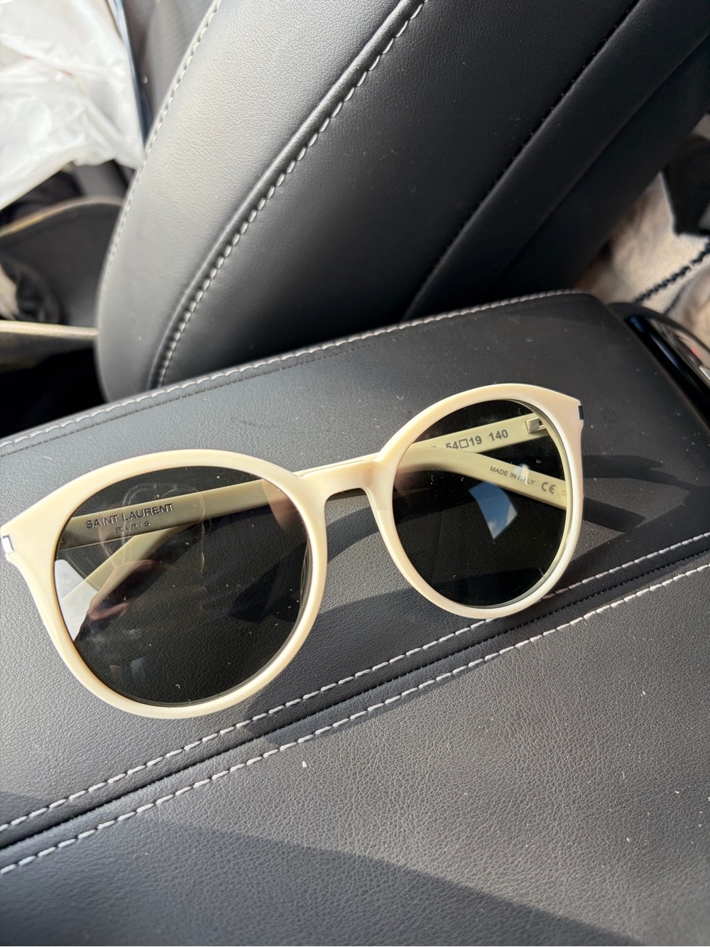 Saint Laurent Women’s Cream Round Sunglasses with Black Lenses